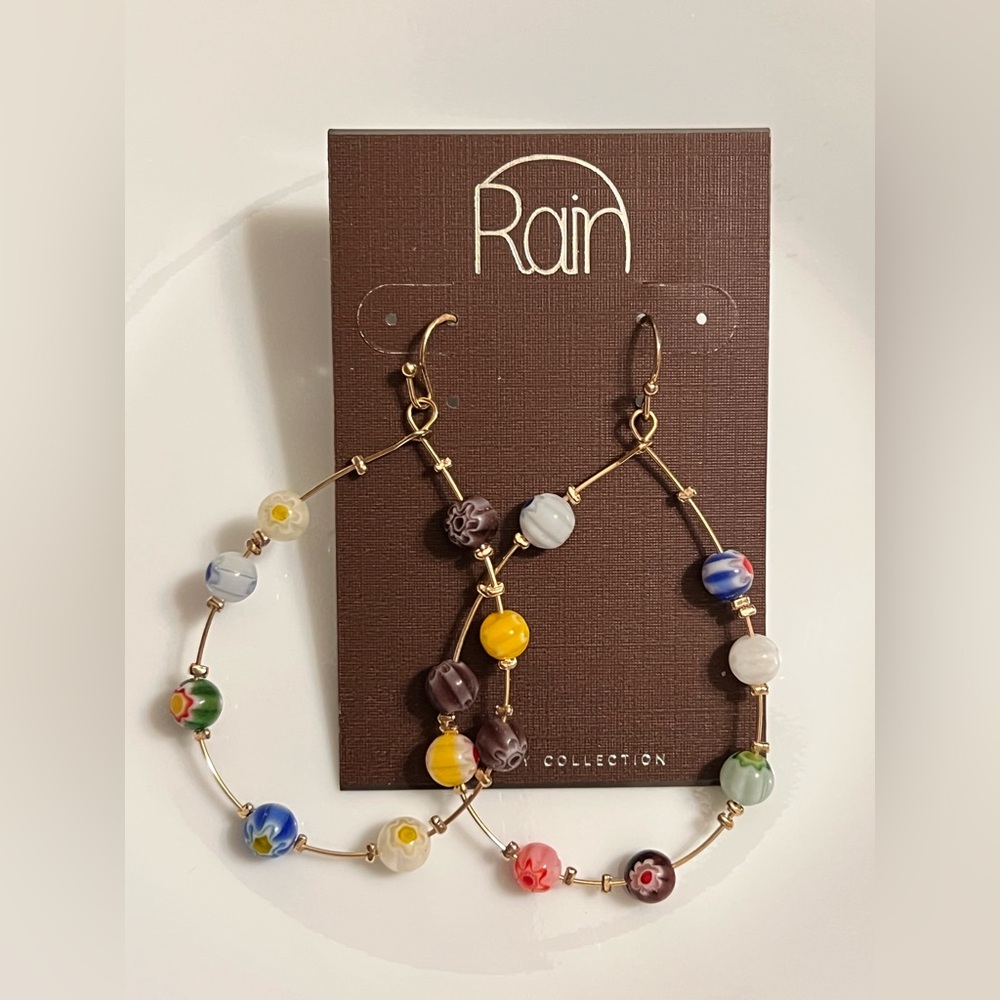 Rain Multicolor Gold Beaded Hoop Dangle Earrings